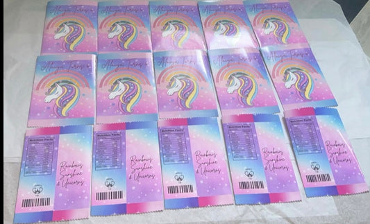 PERSONALISED CRISP PACKET PARTY FAVOURS - ANY THEME UNICORN THEME EMPTY BAG
