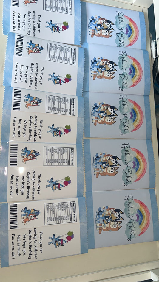 PERSONALISED CRISP PACKET PARTY FAVOURS - ANY THEME BLUEY EMPTY BAG