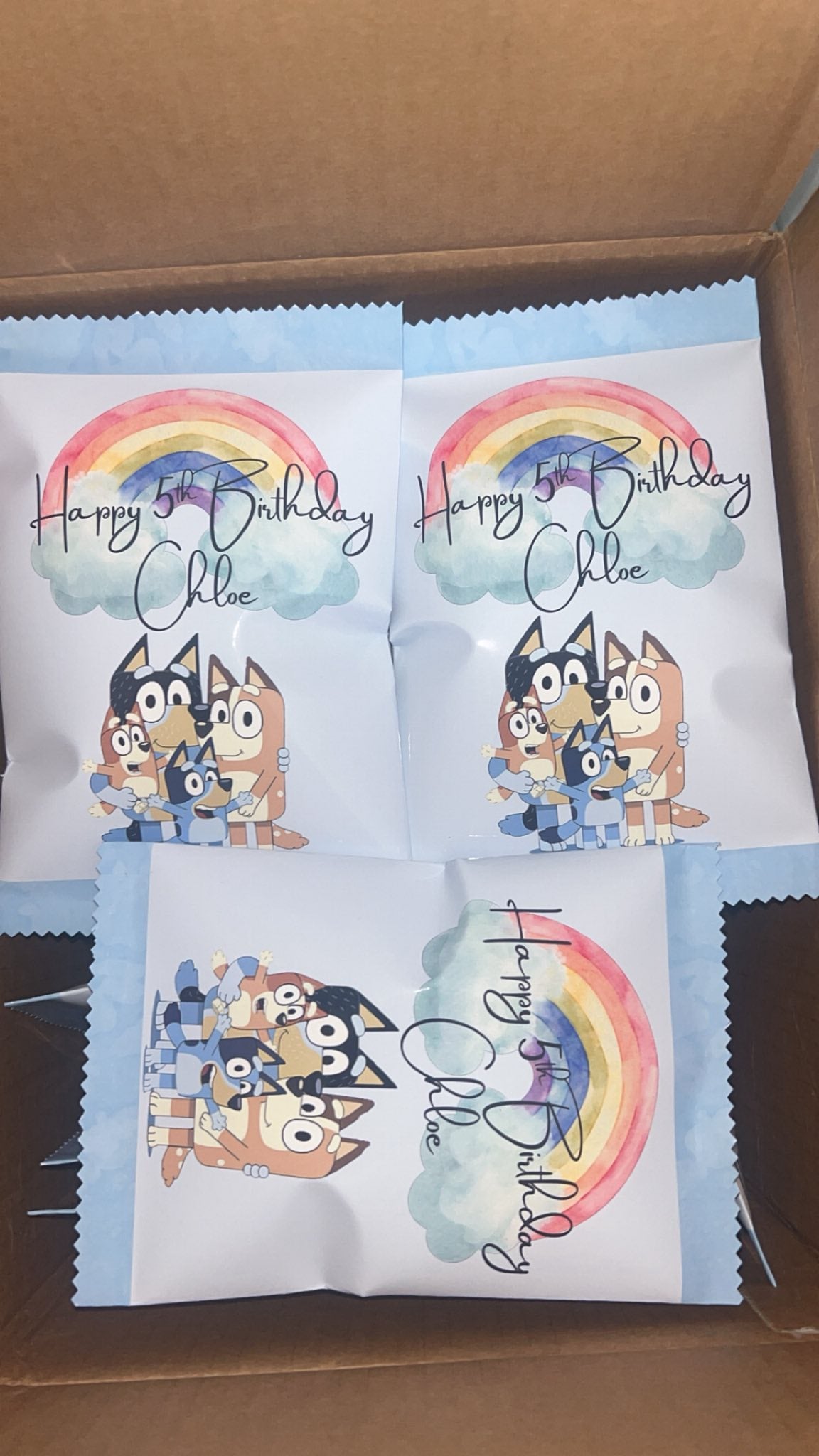 PERSONALISED CRISP PACKET PARTY FAVOURS - ANY THEME BLUEY EMPTY BAG