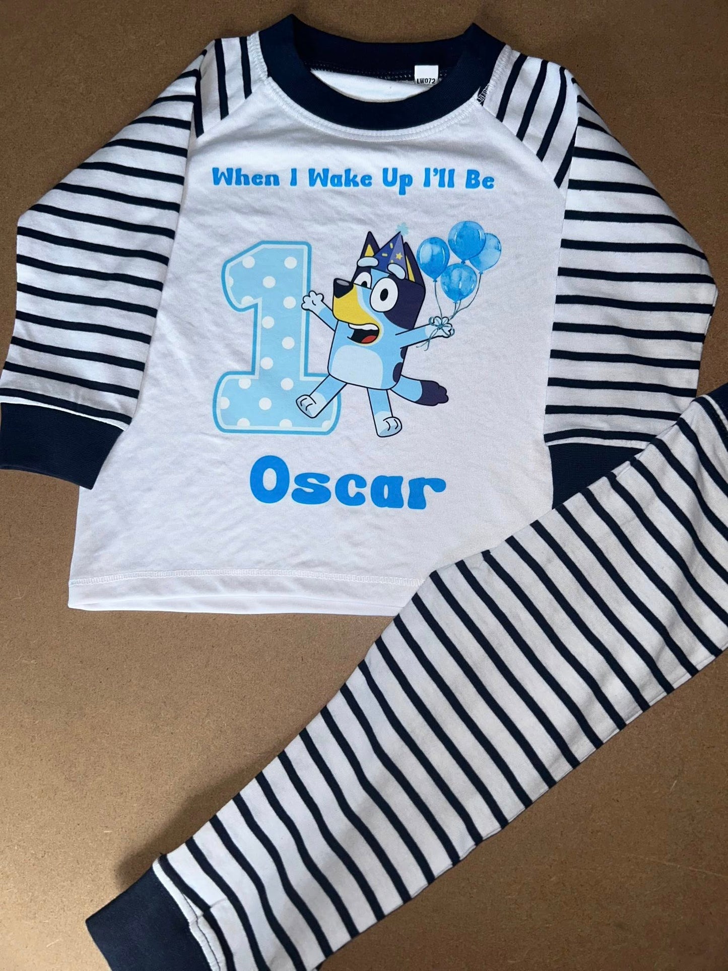 Bluey When I Wake Up I Will Be Personalised Pjs Upto 3-4 Years Navy Or Pink