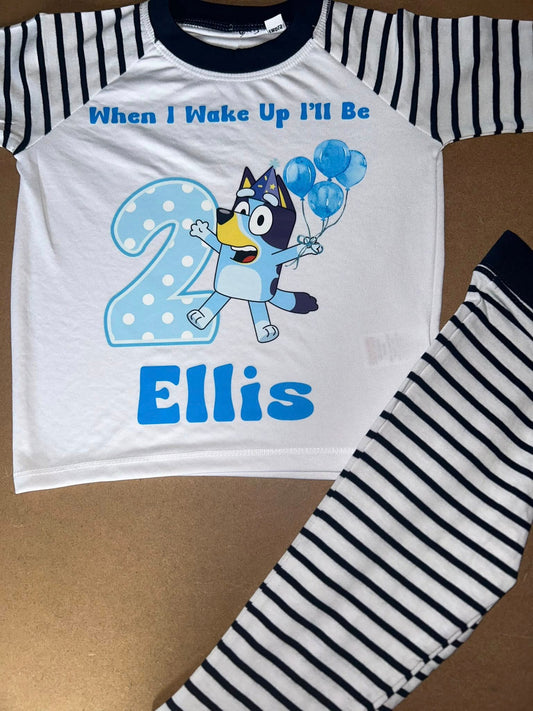 Bluey When I Wake Up I Will Be Personalised Pjs Upto 3-4 Years Navy Or Pink