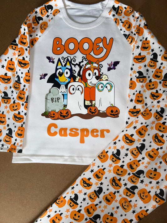 PERSONALISED HALLOWEEN PYJAMAS  BLUEY BOOEY DESIGN