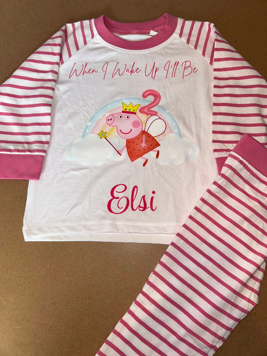 PERSONALISED PEPPA PIG BIRTHDAY PYJAMAS PINK STRIPED UPTO 3-4 Y