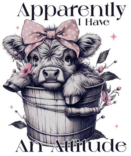 DTF HEAT PRESS TRANSFER HIGHLAND COW ATITTUDE READY TO PRESS TRANSFER ONLY