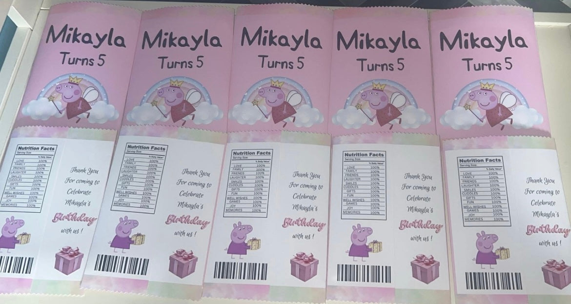 PERSONALISED CRISP PACKET PARTY FAVOURS - ANY THEME PEPPA PIG