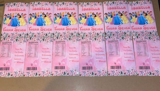 PERSONALISED DISNEY PRINCESS EMPTY CRISP PACKET PARTY FAVOURS - ANY THEME