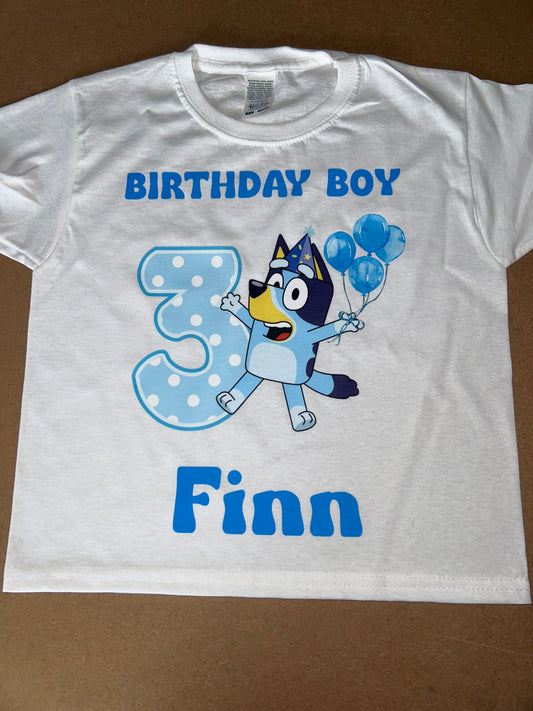 Bluey inspired birthday boy/ birthday girl tshirt sizes from 12-18m 12-13years