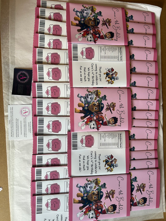 PERSONALISED CRISP PACKET PARTY FAVOURS - ANY THEME PAWPATROL PINK EMPTY BAG