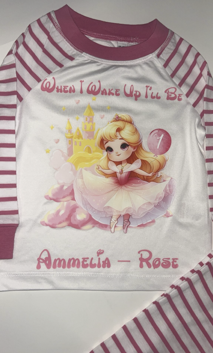 PERSONALISED PRINCESS BIRTHDAY PYJAMAS PINK STRIPED UPTO 3-4 Y