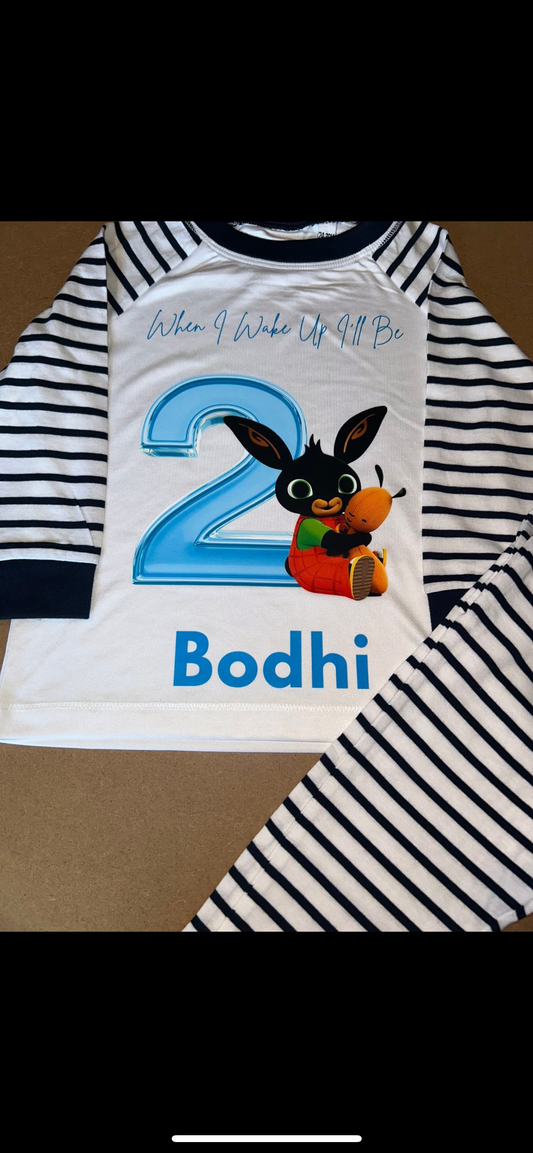BING When I Wake Up I Will Be Personalised Pjs Upto 3-4 Years Navy Or Pink