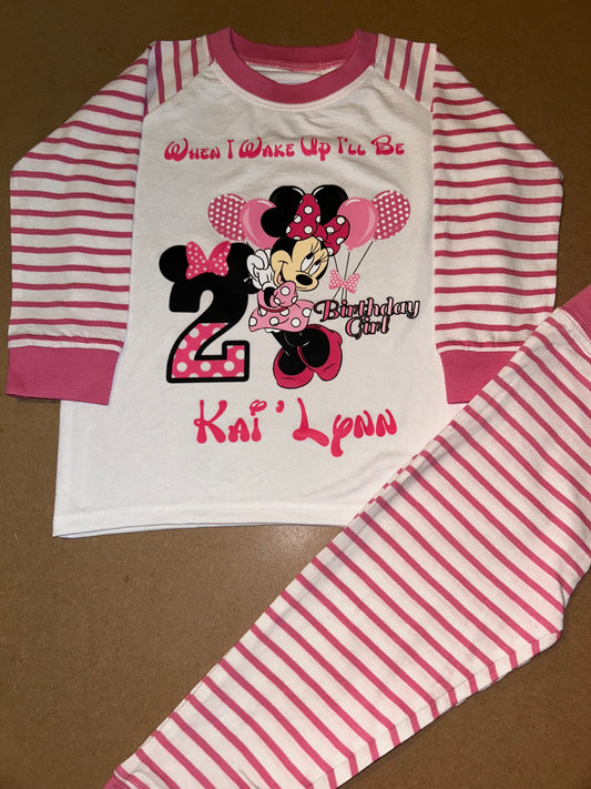 MINNIE MOUSE When I Wake Up I Will Be Personalised Pjs Upto 3-4 Years Pink
