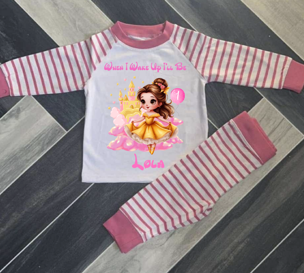PERSONALISED PRINCESS BIRTHDAY PYJAMAS PINK STRIPED UPTO 3-4 Y