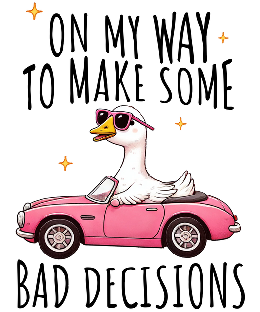 DTF HEAT PRESS TRANSFER  DUCK BAD DECISIONS  READY TO PRESS TRANSFER ONLY