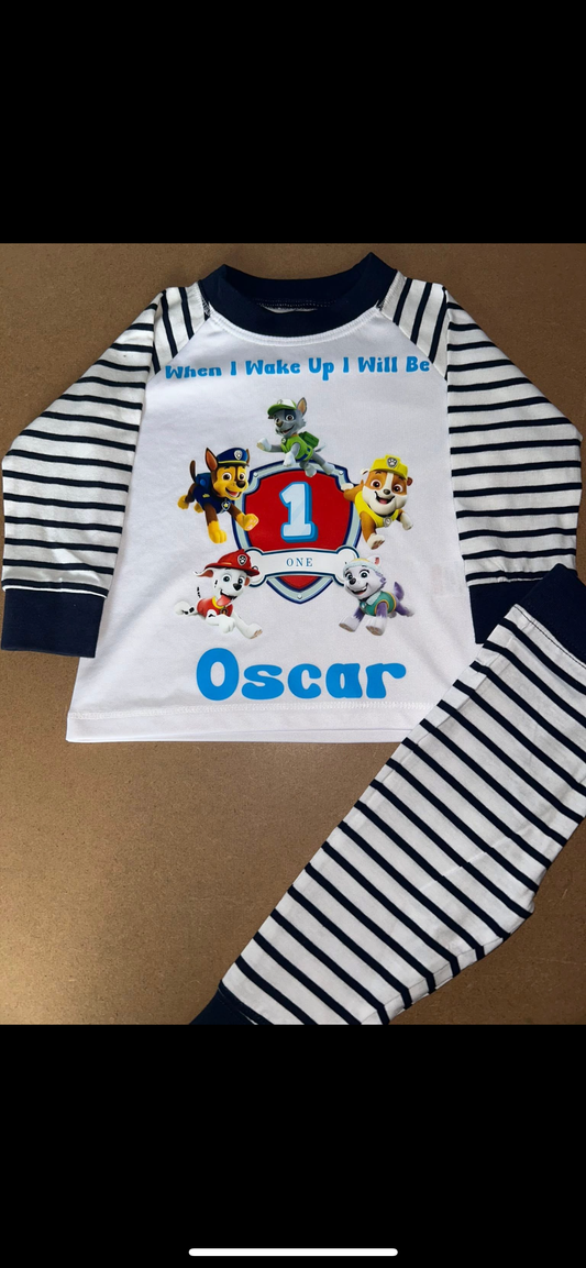 Personalised PAWPATROL Pj's - Kids Pyjamas 0-6M TO 3-4Y NAVY OR PINK