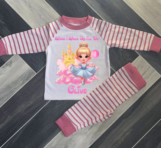 PERSONALISED PRINCESS BIRTHDAY PYJAMAS PINK STRIPED UPTO 3-4 Y