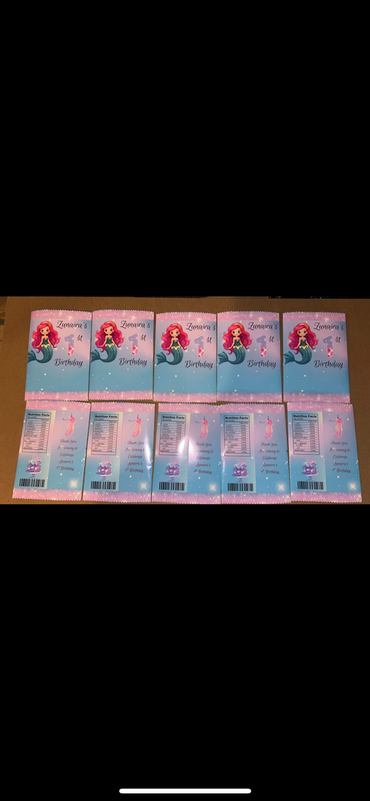 PERSONALISED CRISP PACKET PARTY FAVOURS - ANY THEME MERMAID THEME EMPTY BAG