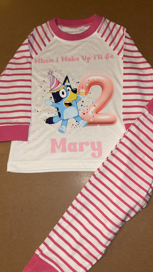 GIRLS BLUEY When I Wake Up I Will Be Personalised Pjs Upto 3-4 Years Pink