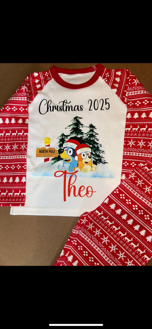 PERSONALISED CHRISTMAS KIDS PYJAMAS- CHRISTMAS BLUEY DESIGN