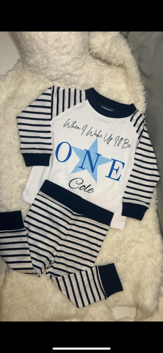 When I Wake Up I Will Be … Personalised PJs  Upto 3-4 Years Navy Or Pink