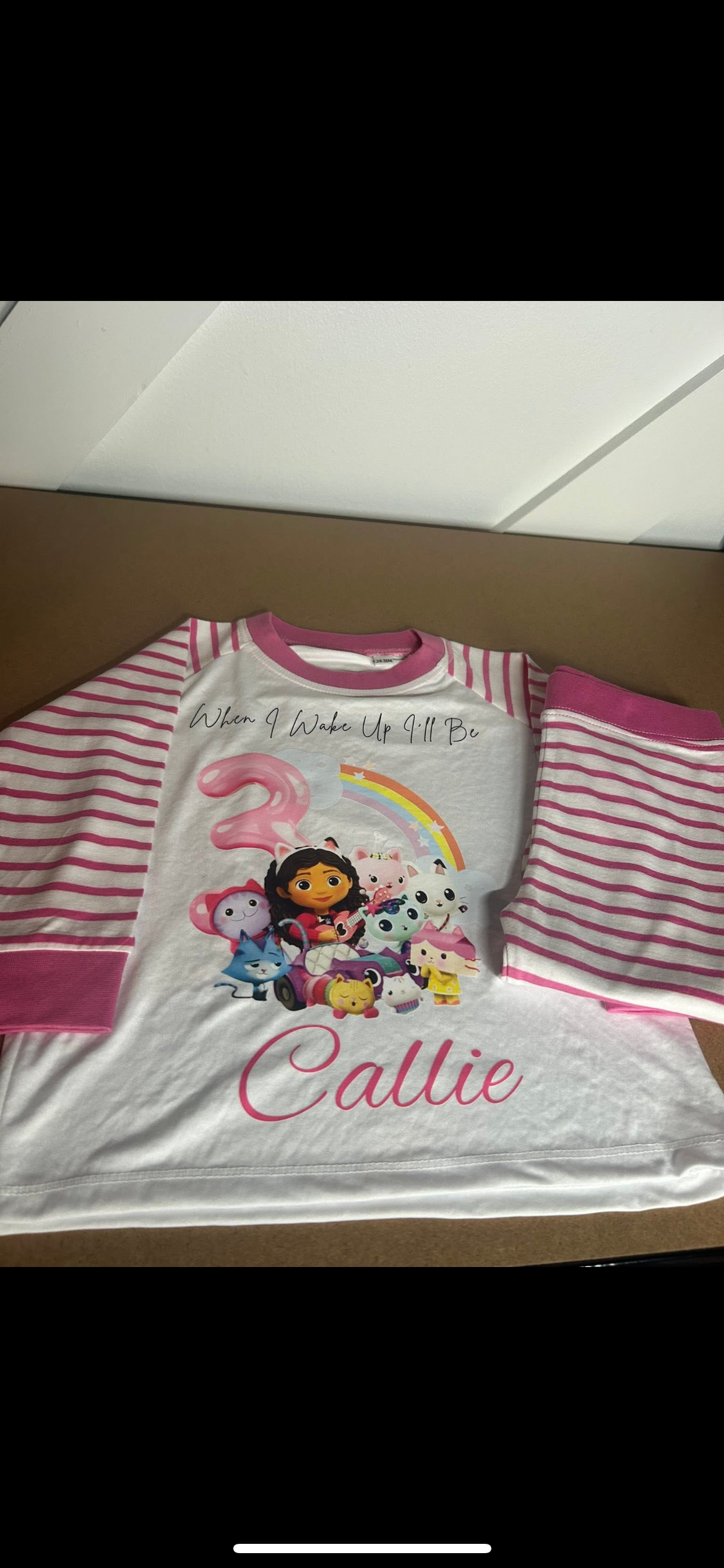 PERSONALISED GABBYS DOLL HOUSE BIRTHDAY PYJAMAS Upto 3-4 Years PINK STRIPED