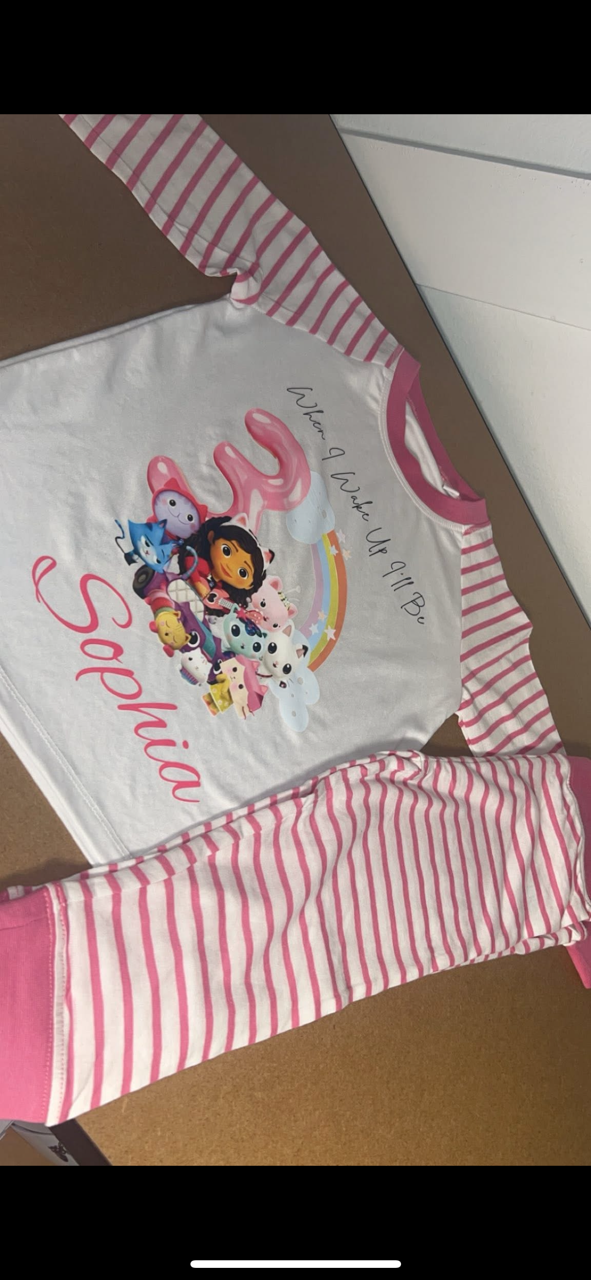 PERSONALISED GABBYS DOLL HOUSE BIRTHDAY PYJAMAS Upto 3-4 Years PINK STRIPED