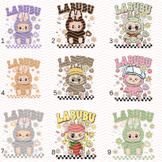 10CM WIDTH Labubu little Monsters Iron On Dtf Heat Transfer for Childrens Ladies T-shirt