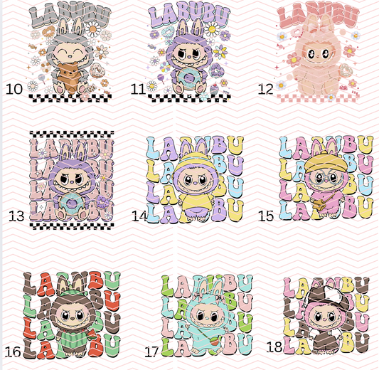 10CM WIDTH Labubu little Monsters Iron On Dtf Heat Transfer for Childrens Ladies T-shirt