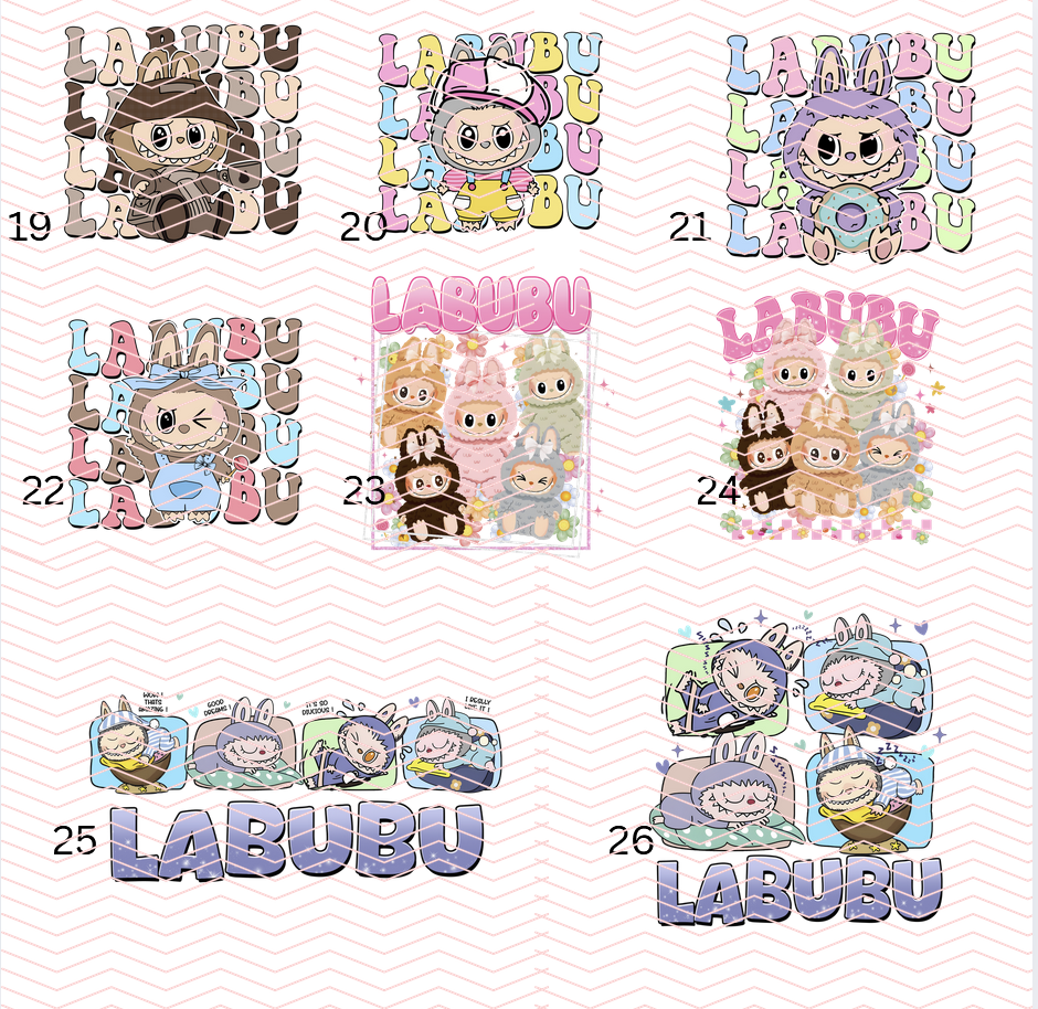 10CM WIDTH Labubu little Monsters Iron On Dtf Heat Transfer for Childrens Ladies T-shirt