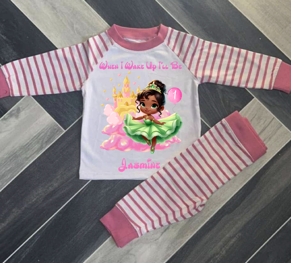 PERSONALISED PRINCESS BIRTHDAY PYJAMAS PINK STRIPED UPTO 3-4 Y