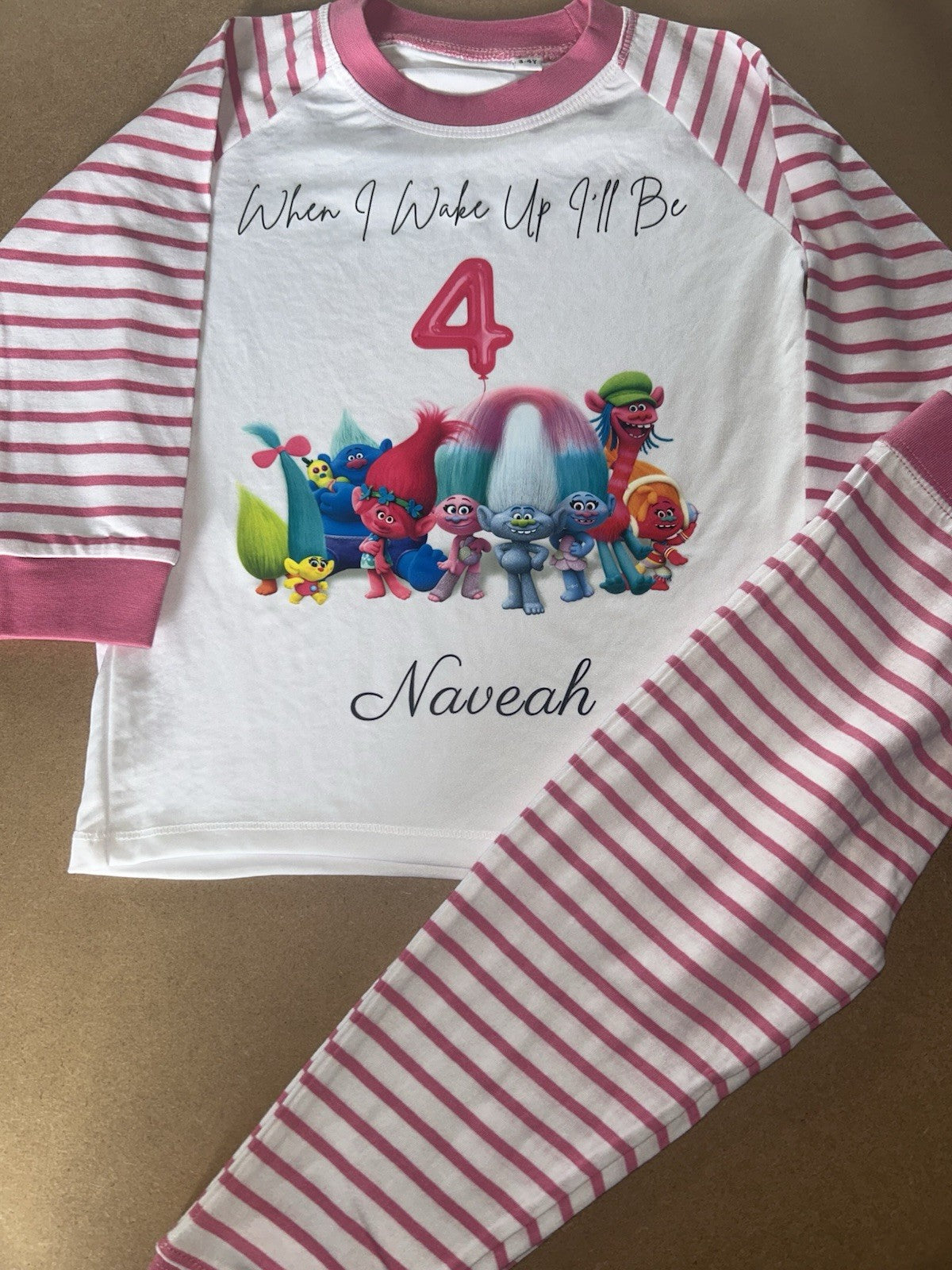 Trolls When I Wake Up I Will Be Personalised Pjs Upto 3-4 Years Navy Or Pink