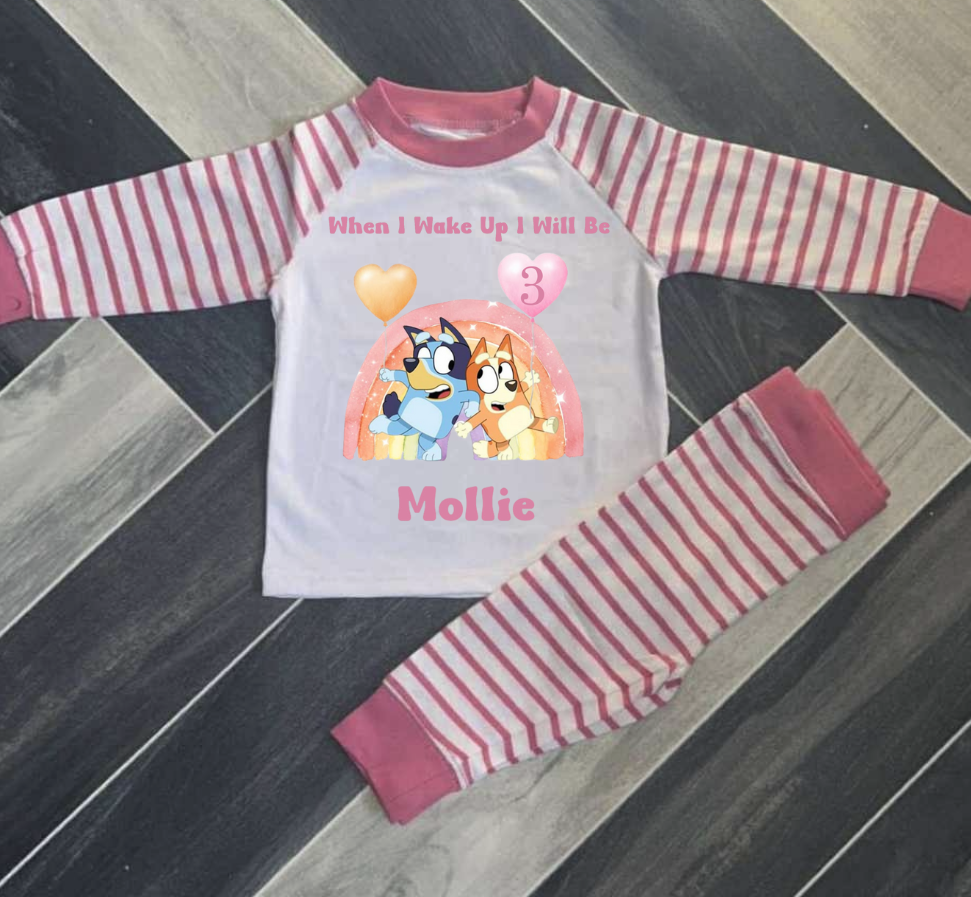 PERSONALISED BLUEY AND BINGO BIRTHDAY PYJAMAS PINK OR BLUE UPTO 3-4 Y