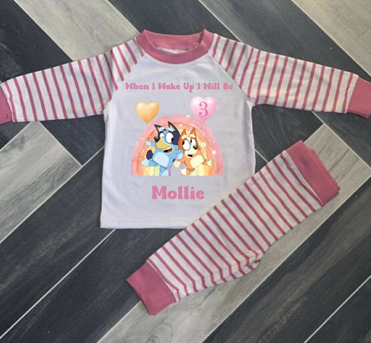 PERSONALISED BLUEY AND BINGO BIRTHDAY PYJAMAS PINK OR BLUE UPTO 3-4 Y