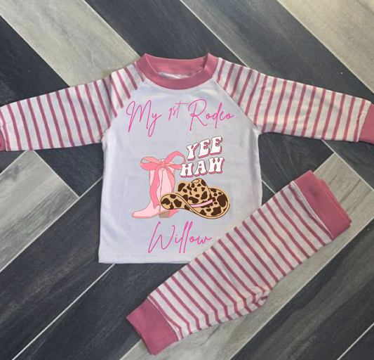 yeehaw RODEO  BIRTHDAY PYJAMAS PINK OR BLUE