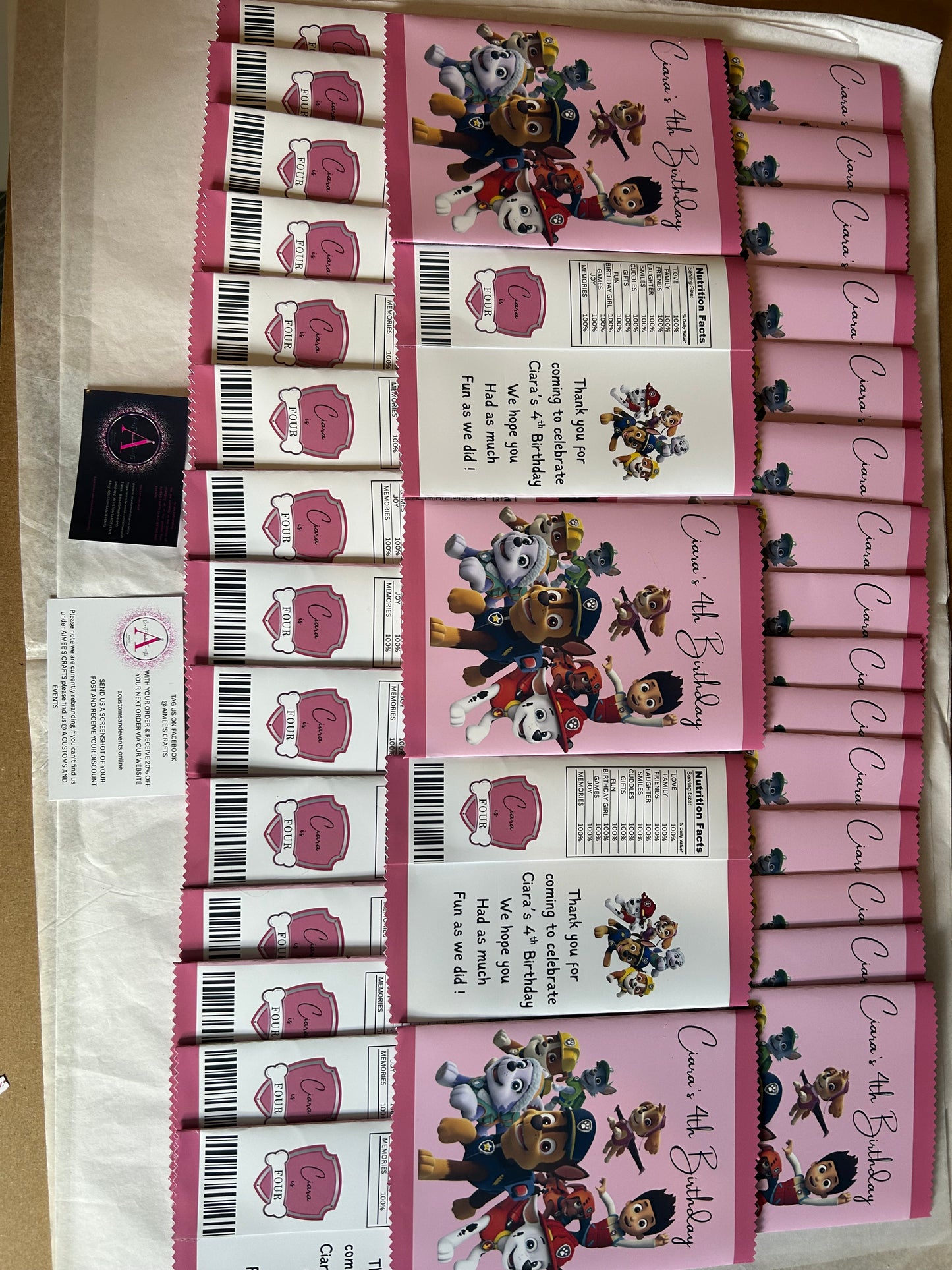 PERSONALISED CRISP PACKET PARTY FAVOURS - ANY THEME PAWPATROL PINK EMPTY BAG