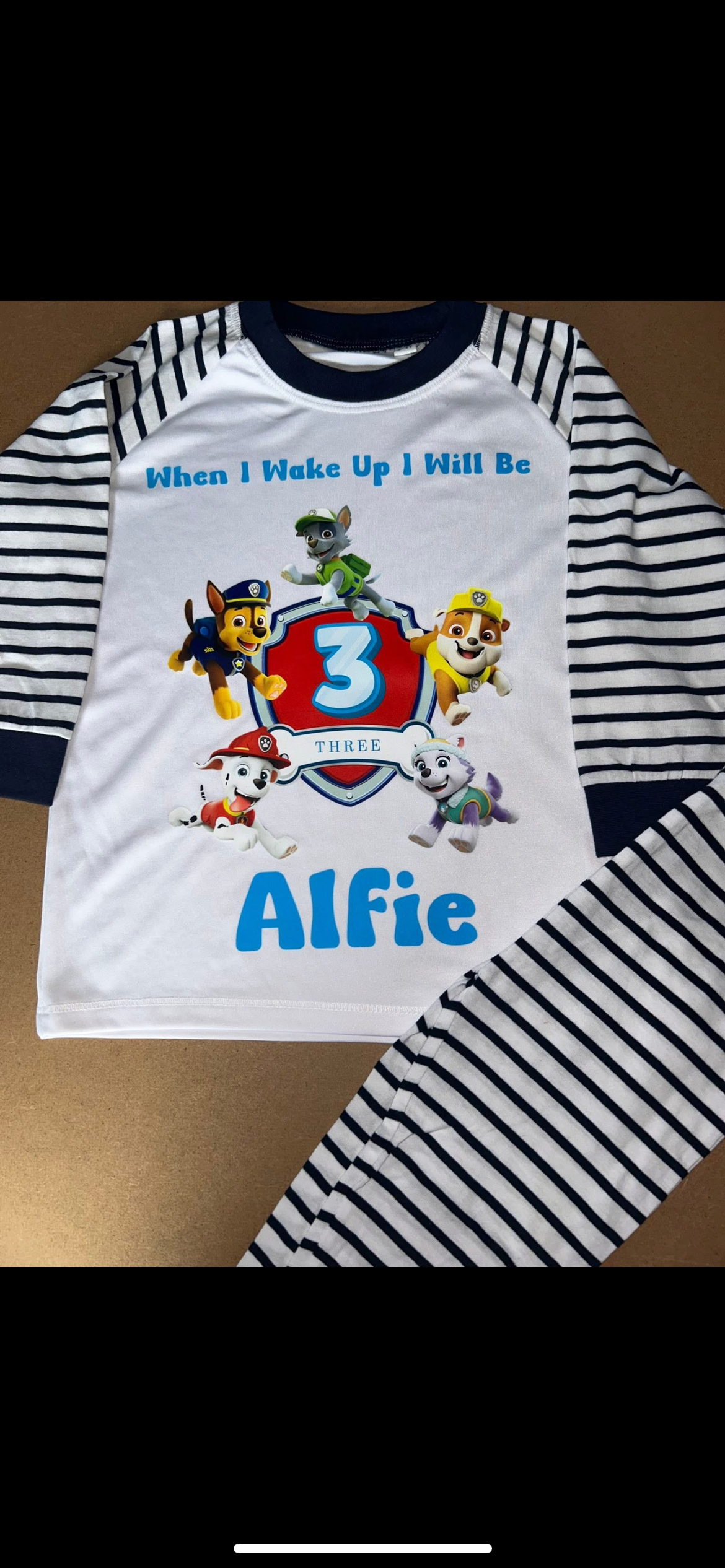 Personalised PAWPATROL Pj's - Kids Pyjamas 0-6M TO 3-4Y NAVY OR PINK