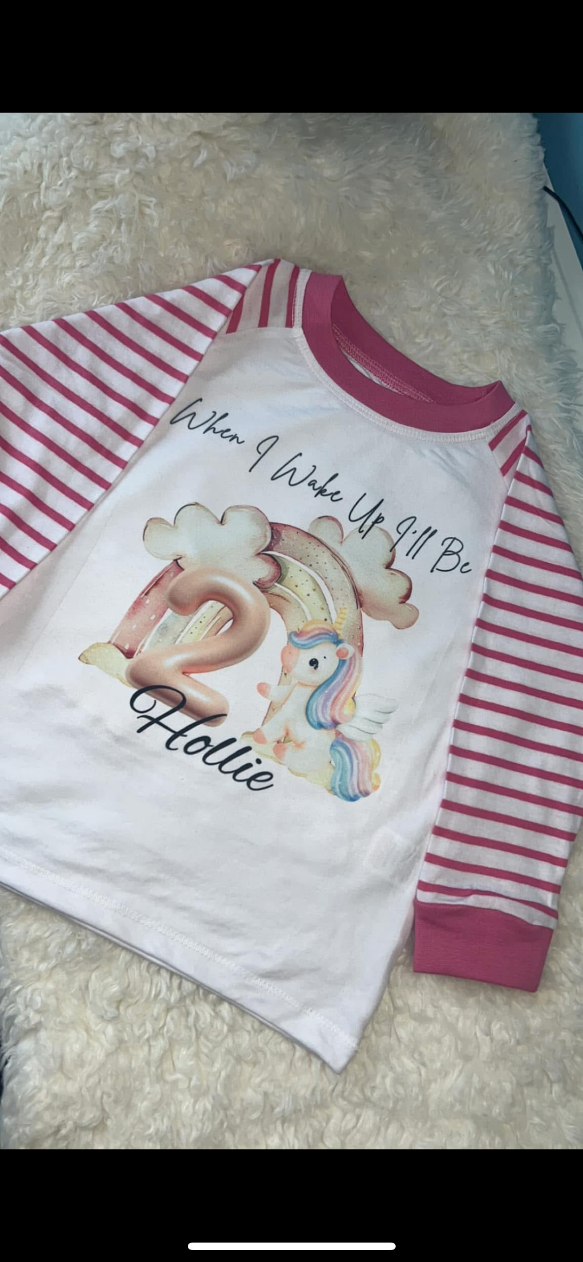PERSONALISED UNICORN WHEN I WAKE UP BIRTHDAY PYJAMAS Upto 3-4 Years PINK STRIPED