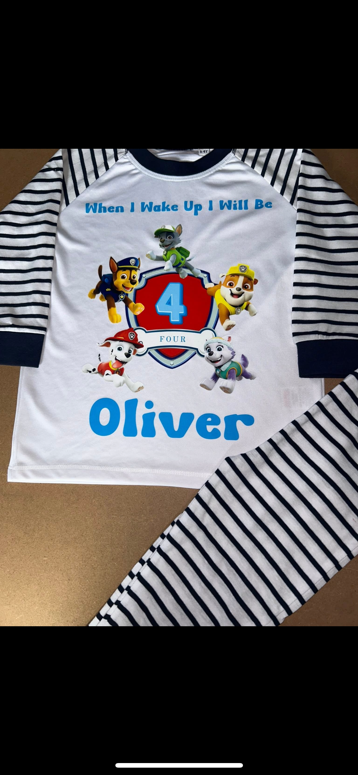 Personalised PAWPATROL Pj's - Kids Pyjamas 0-6M TO 3-4Y NAVY OR PINK