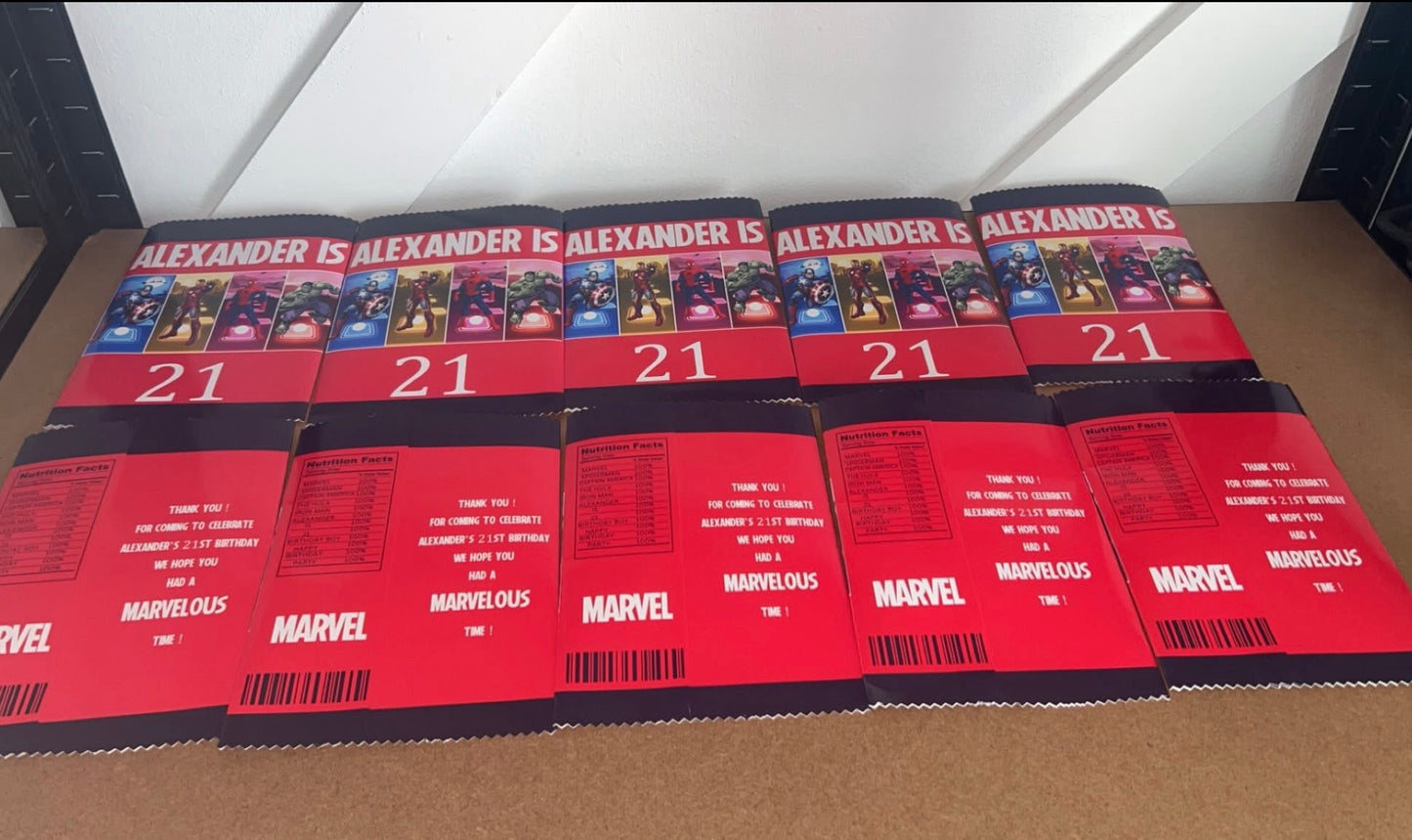 PERSONALISED CRISP PACKET PARTY FAVOURS - ANY THEME MARVEL