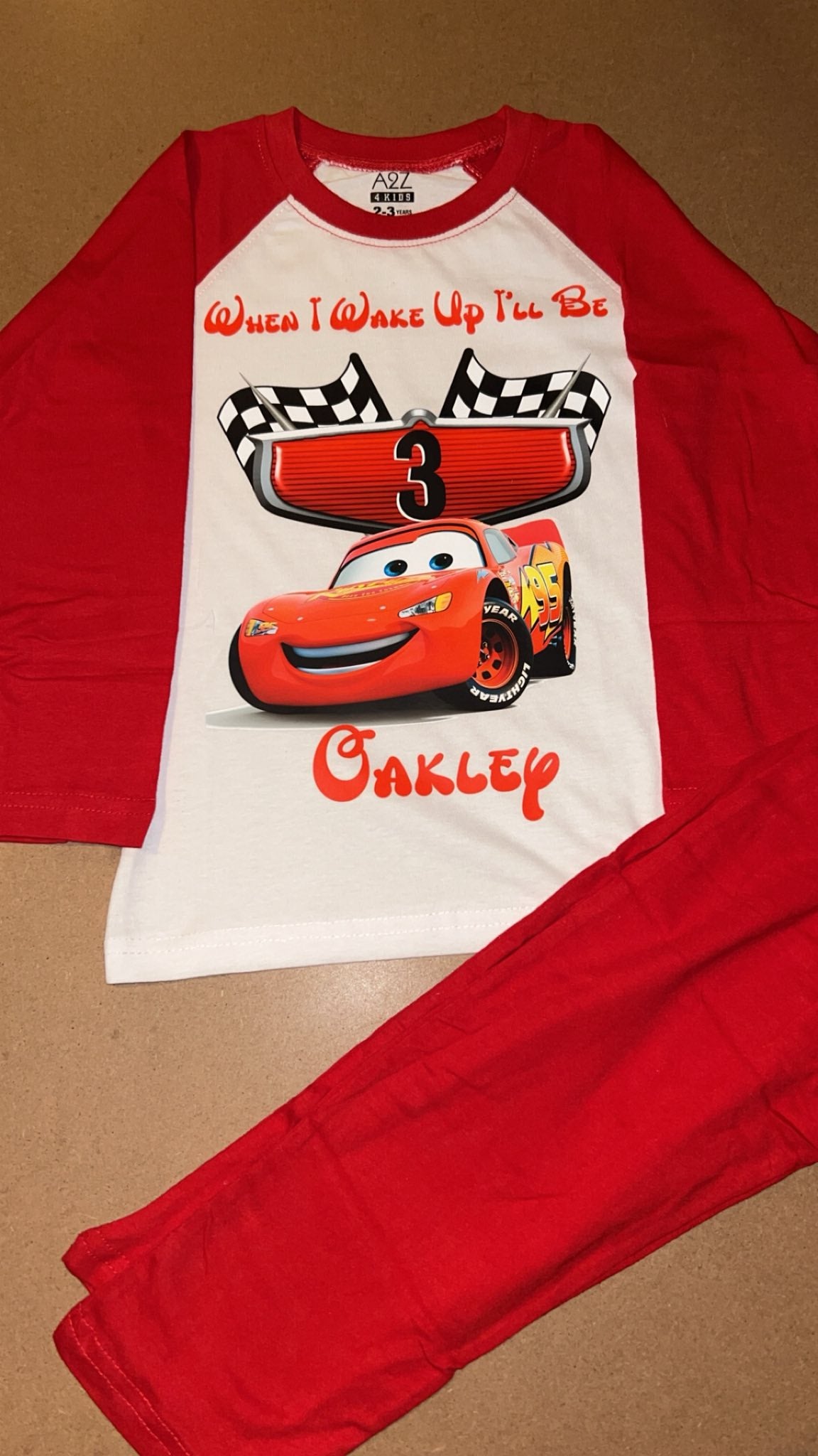 PERSONALISED LIGHTENING MCQUEEN BIRTHDAY PYJAMAS - WHEN I WAKE UP ILL BE KIDS PJS