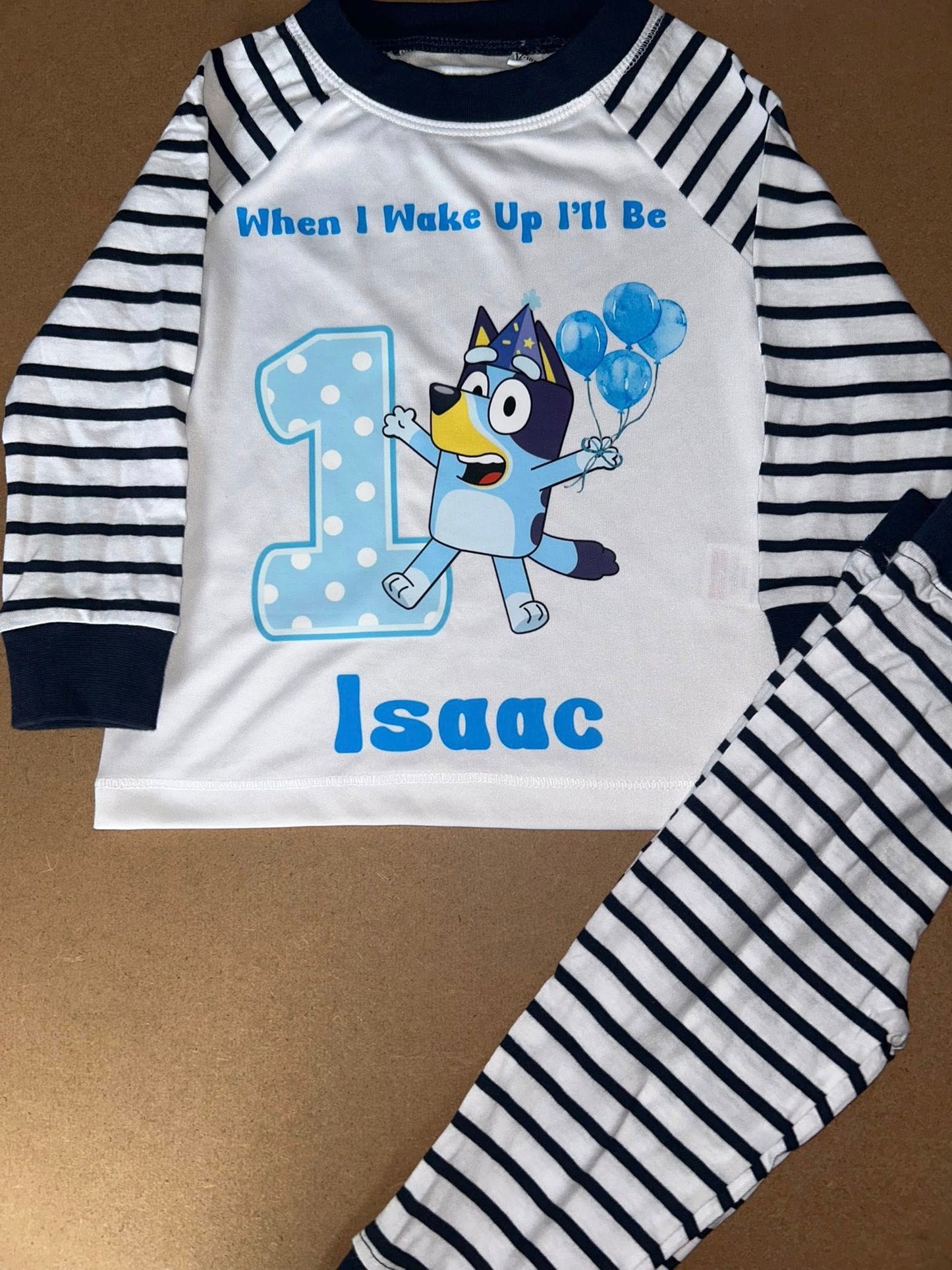 Bluey When I Wake Up I Will Be Personalised Pjs Upto 3-4 Years Navy Or Pink