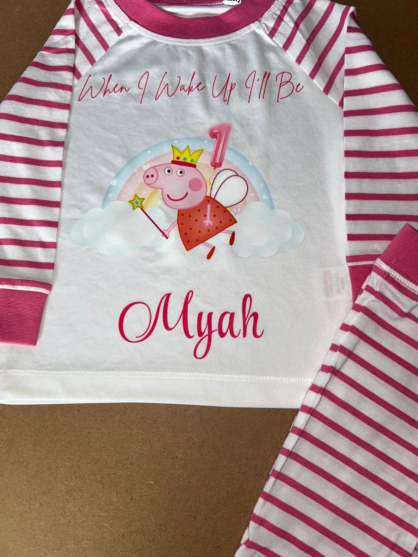 PERSONALISED PEPPA PIG BIRTHDAY PYJAMAS PINK STRIPED UPTO 3-4 Y