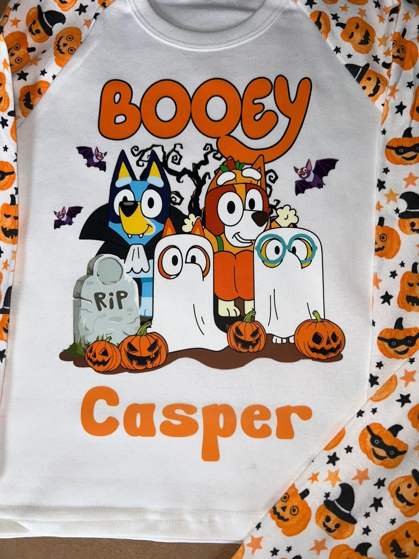 PERSONALISED HALLOWEEN PYJAMAS  BLUEY BOOEY DESIGN