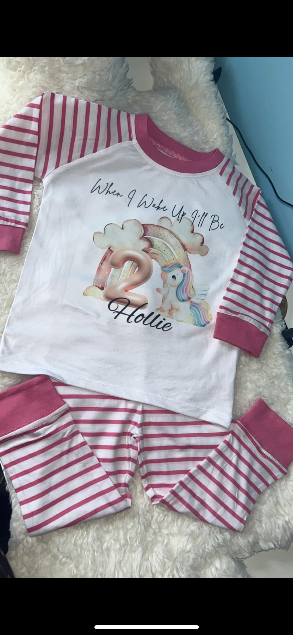 PERSONALISED UNICORN WHEN I WAKE UP BIRTHDAY PYJAMAS Upto 3-4 Years PINK STRIPED