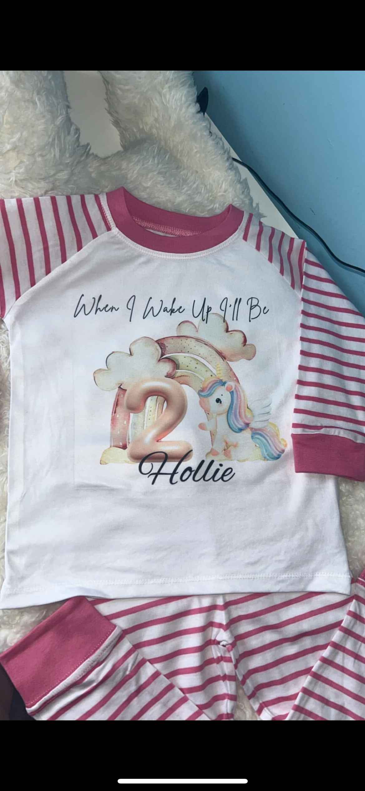 PERSONALISED UNICORN WHEN I WAKE UP BIRTHDAY PYJAMAS Upto 3-4 Years PINK STRIPED