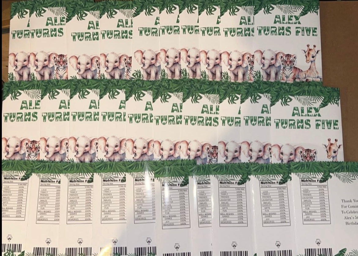 PERSONALISED SAFARI THEME EMPTY CRISP PACKET PARTY FAVOURS - ANY THEME