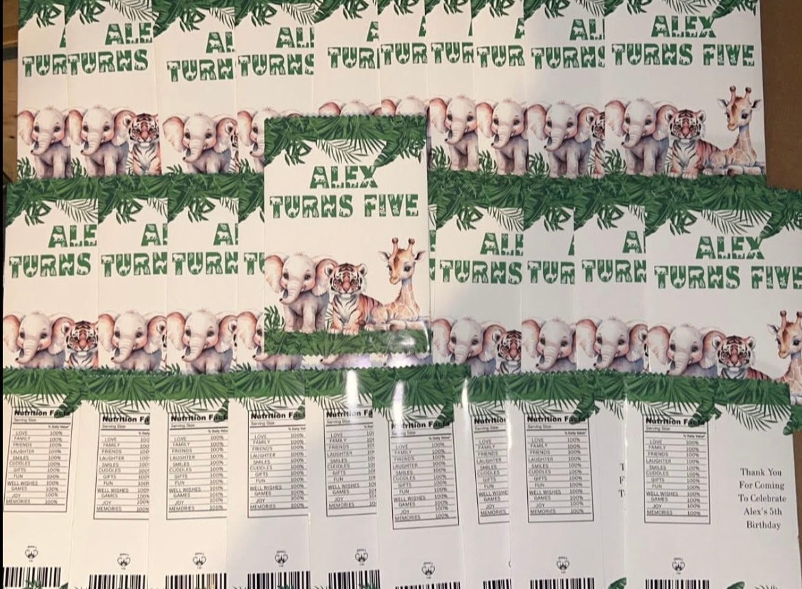 PERSONALISED SAFARI THEME EMPTY CRISP PACKET PARTY FAVOURS - ANY THEME