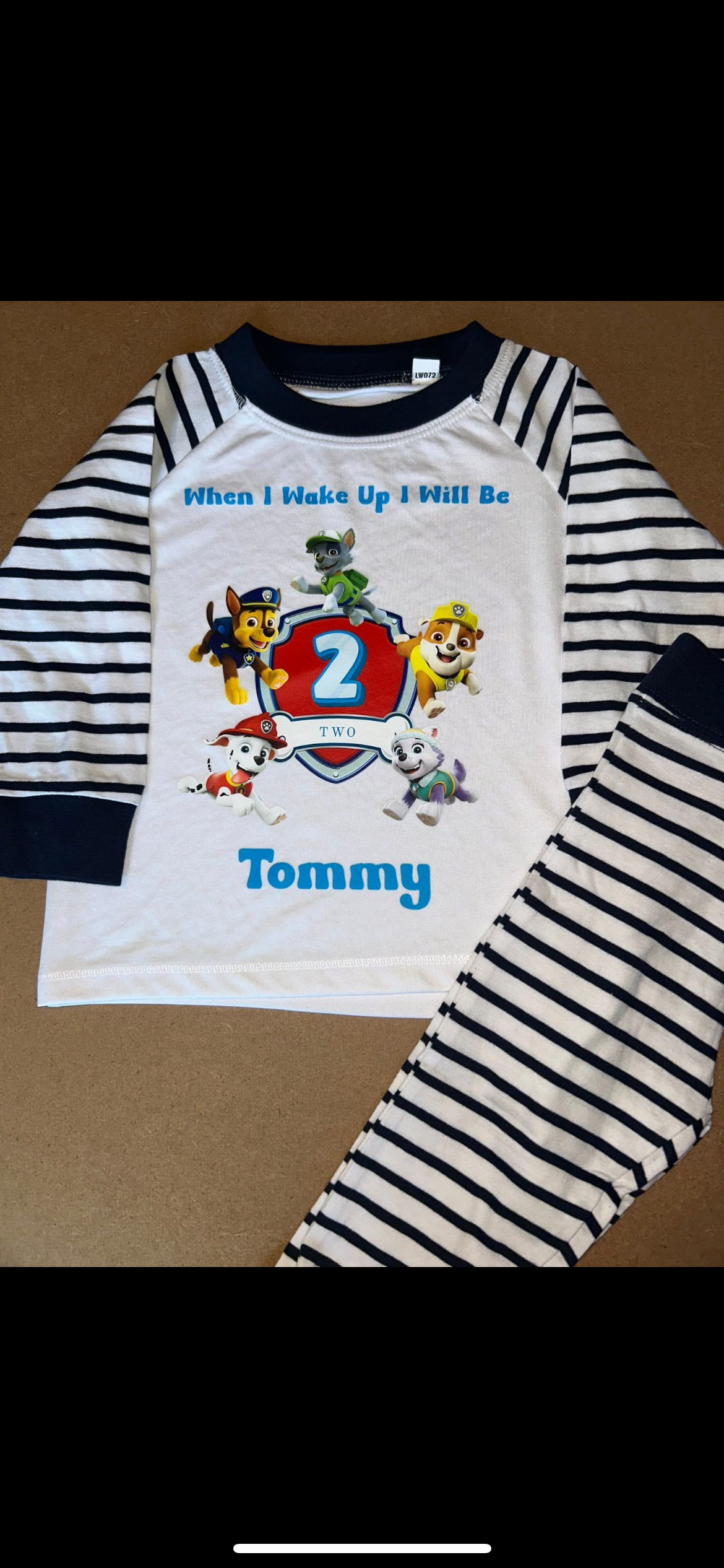 Personalised PAWPATROL Pj's - Kids Pyjamas 0-6M TO 3-4Y NAVY OR PINK