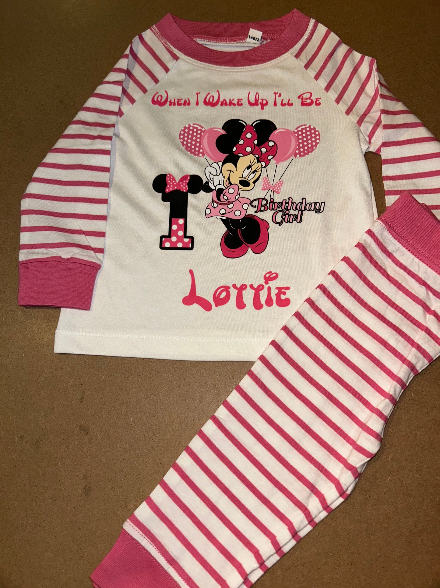 MINNIE MOUSE When I Wake Up I Will Be Personalised Pjs Upto 3-4 Years Pink
