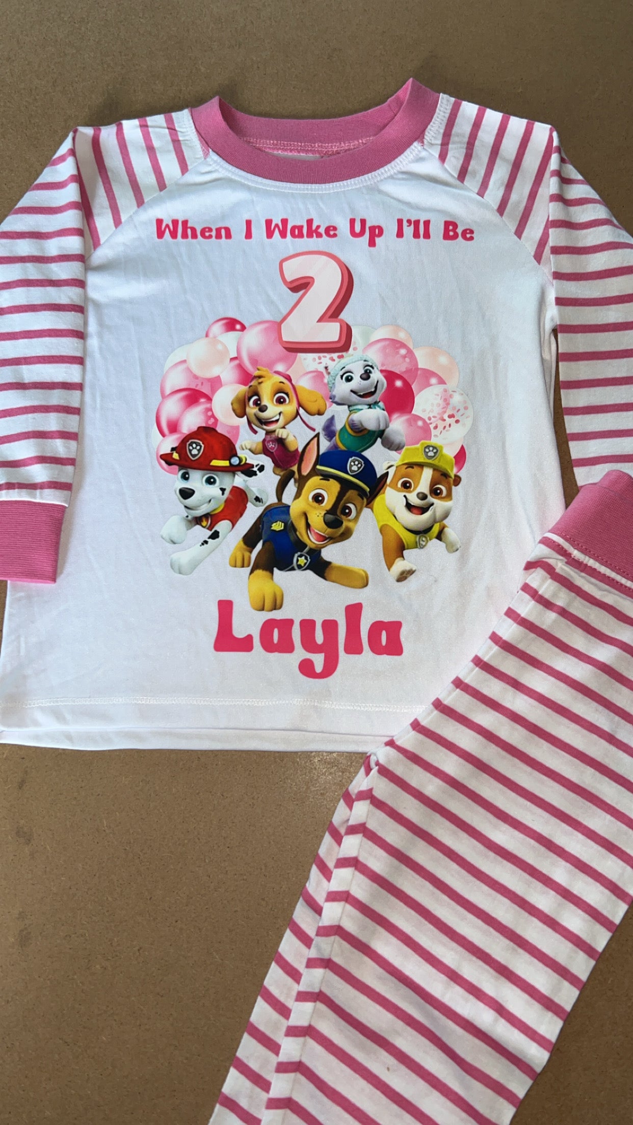 Personalised PAWPATROL Pj's - Kids Pyjamas 0-6M TO 3-4Y NAVY OR PINK