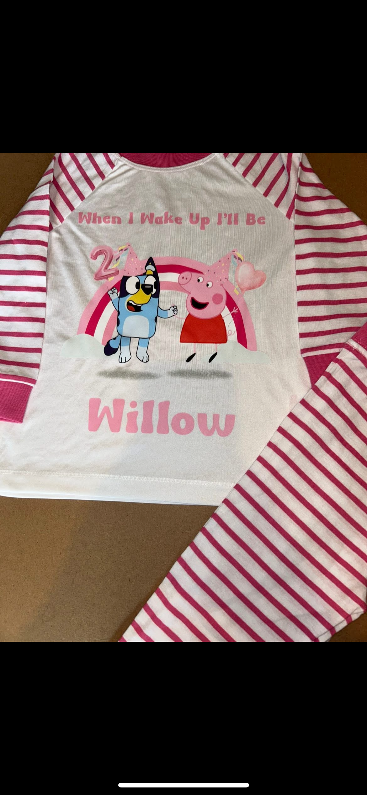 PERSONALISED PEPPA PIG X BLUEY BIRTHDAY PYJAMAS Upto 3-4 Years PINK STRIPED